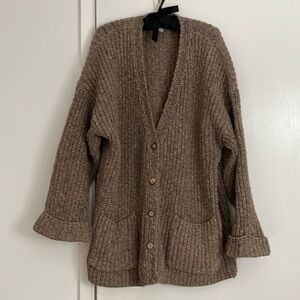 Vintage “MODA INT’L” (Victoria’s Secret) chunky cardigan sweater in brown/tan